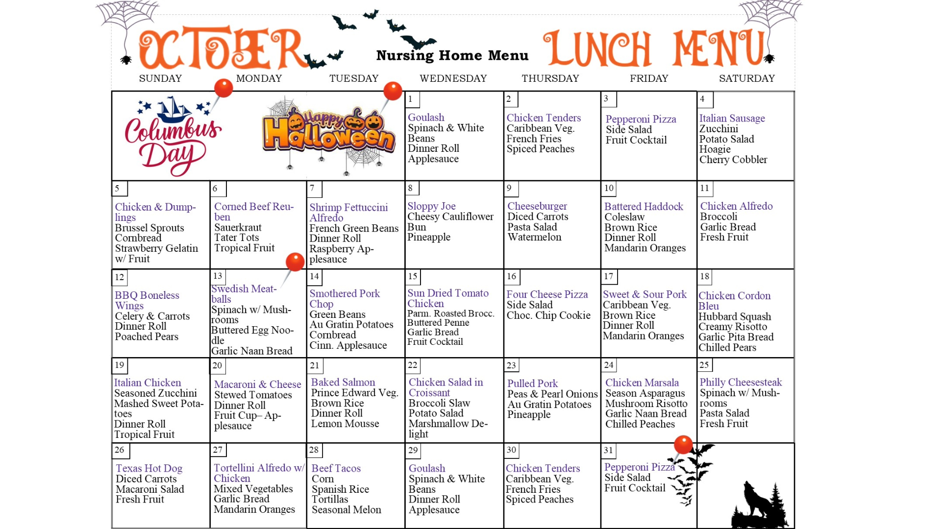 Oct lunch menu