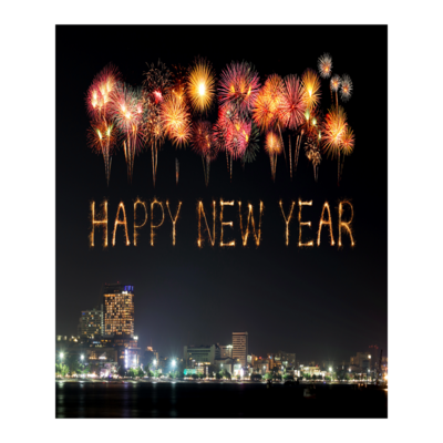 fireworks over city buildings 