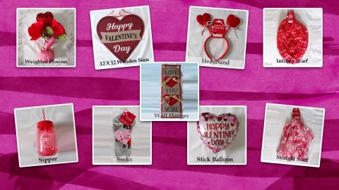 Collage of items that could be in a Valentine's Day gift bag