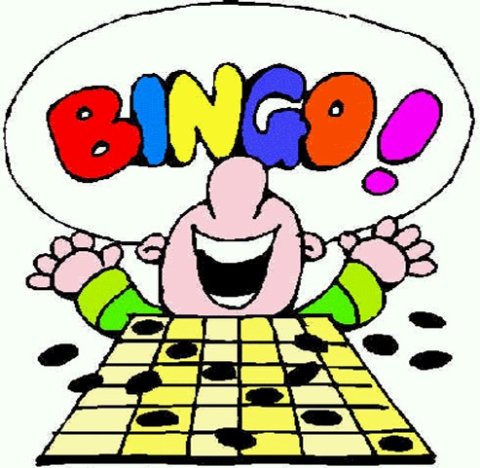Bingo board with a person yelling BINGO!
