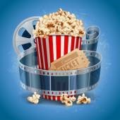 popcorn with a movie film wrapped around it 