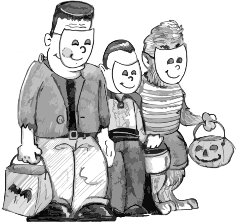 Halloween monsters dressed as people