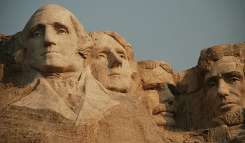 Rocks carved out to form faces of previous presidents