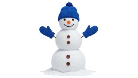 a snowman with winter gloves and hat on