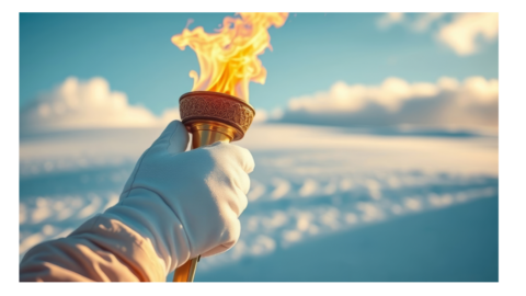 Hand carrying a torch in the winter time
