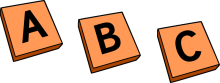 3 Square shapes with the letters a b and c on each one