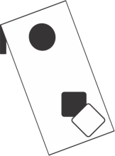 Rectangular board with a circular hole and two square bags