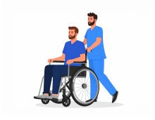 Gentleman pushing a person in wheelchair